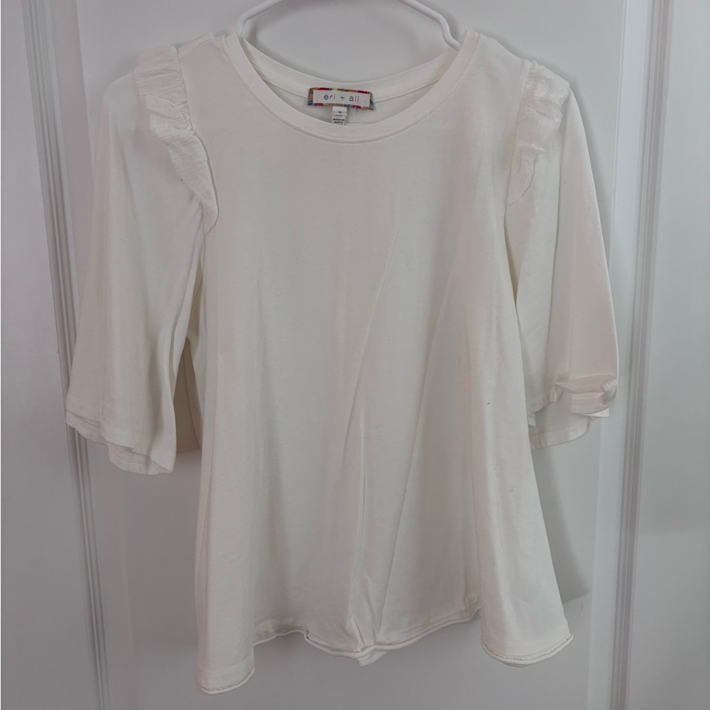 NWOT Anthropologie Cream Long Sleeve Top with Ruffle Detail